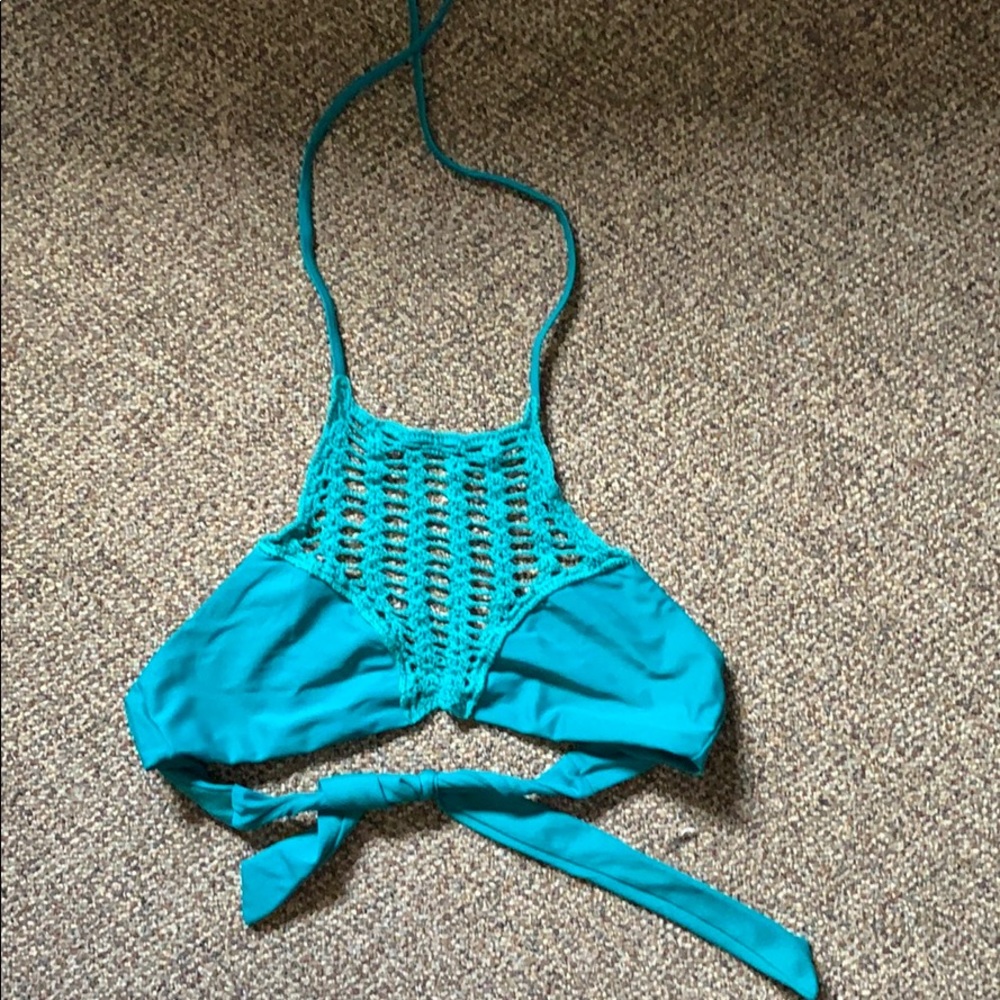 Teal Halter Crochet bikini top